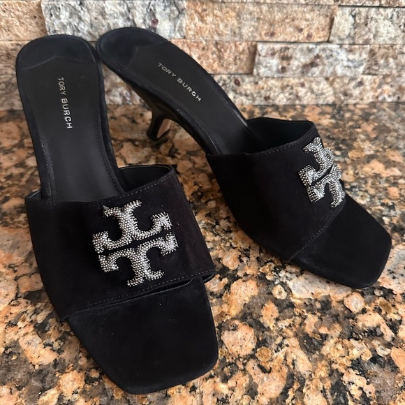 Tory Burch Shoes - Tory Burch Women's Eleanor Black Pavé Kitten Heel Sandals